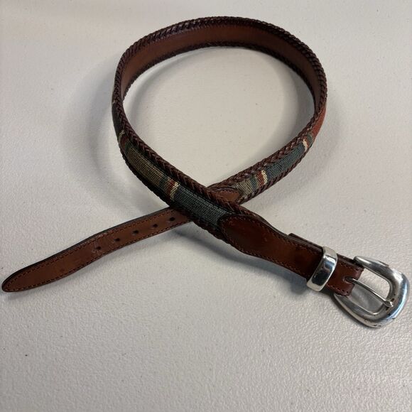 Brighton Santos  Multi Color Canvas Brown Laced Leather Belt  Silver Buckle  32 - Picture 5 of 14